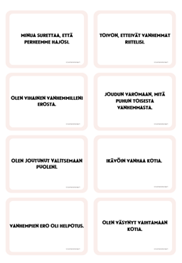 Keskustelukortit lapselle vanhempien eron käsittelyyn